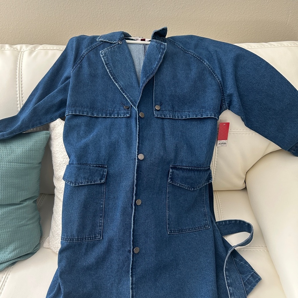 Blue Denim Long Jacket with Pockets